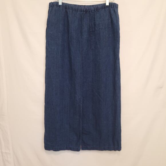 Eddie Bauer 100% Linen Navy Maxi Skirt Size 12 Pockets Modest Beachy Coastal - Picture 3 of 10
